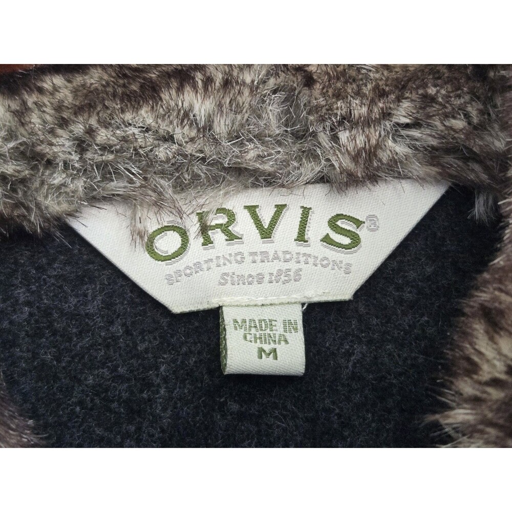 Orvis Sweater Womens Size M Snap Pullover Faux Fur Collar Grey Jacket Outdoor - Picture 4 of 9